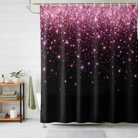 Pink Sparkles Shower Curtains for Bathroom, Black Gradient Glitter Modern Simple Waterproof Fabric Shower Curtain, Decorative Bathroom Curtain for Bathtub, 72"x72", No Hooks Included