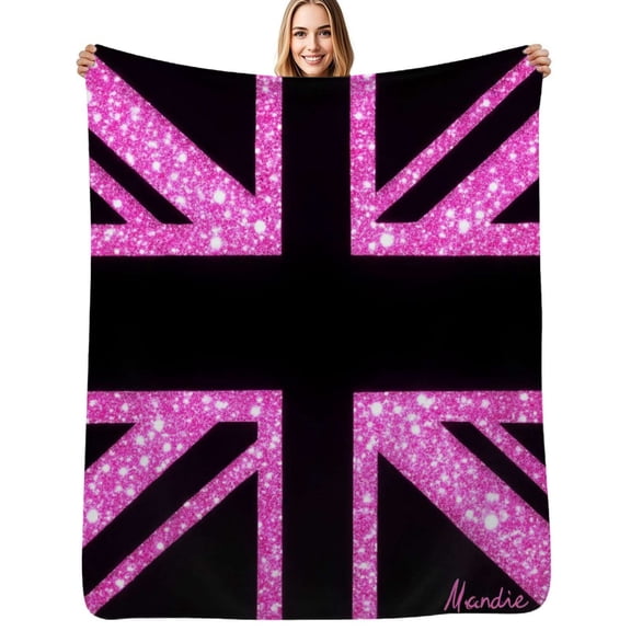Pink Sparkling Union Jack Flannel Blanket Warm Soft Bedding Throws Winter Camping Chair Sofa Bed