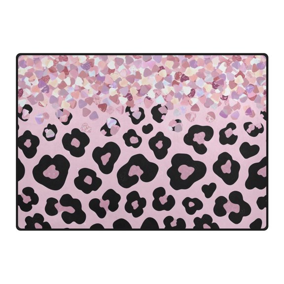 Pink Sparkly Glitter Leopard Area Rug 80x58 Inch Non Slip Absorbent Soft for Living Room Dining