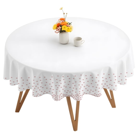 Pink Speckles Grain Round Tablecloth 54 inches Modern Minimalist Dots White Background Waterproof Oil-Proof Table Cloth Round Table Cover for Holiday Party Picnic Dinner Decor Indoor and Outdoor Use