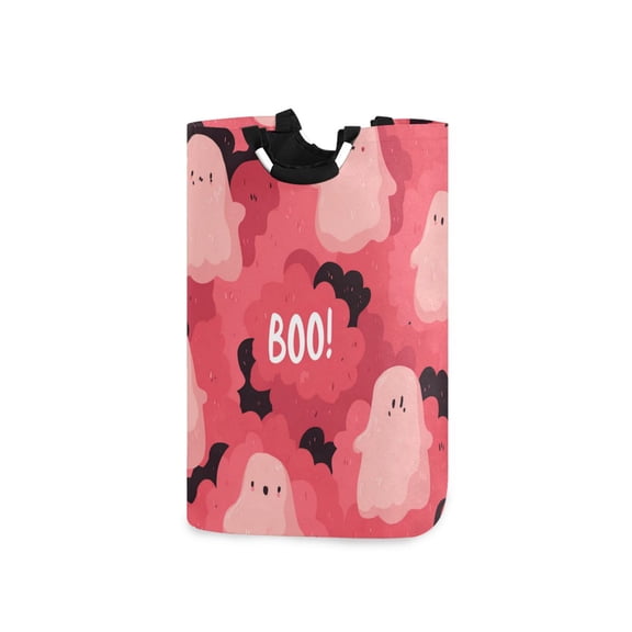 Pink Specters with Clouds Halloween Laundry Basket with Handles Foldable Laundry Hamper Freestanding Washing Bin 50L