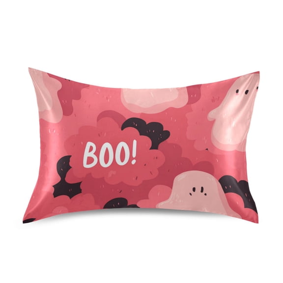 Pink Specters with Clouds Halloween Satin Pillowcase Envelope Design Pillow Covers 1 Pack Standard Size 20" x 26"