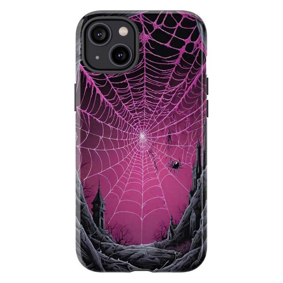 Pink Spider Web Gothic Phone Case for iPhone 16/15/14/13/12/11 Pro, Pro Max, Mini, Plus – Halloween Horror Phone Cover