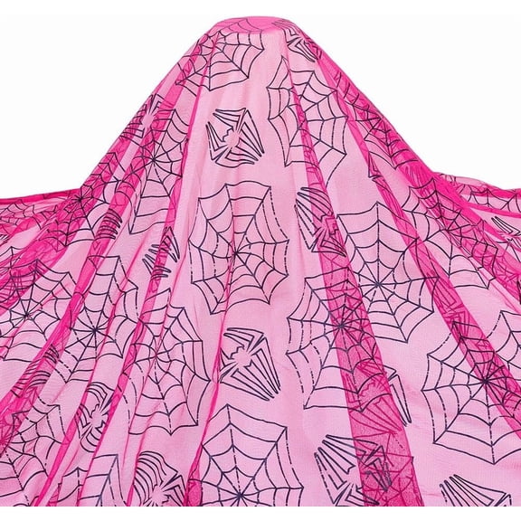 Pink Spider Web Tulle Fabric 60.2 inches Mesh Fabric with Black Cobweb for Party Overlay for DIY Dress Headwear Curtain Home Decor