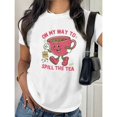 thumbnail image 1 of Pink Spill The Tea T-Shirt for Women, Cute Cartoon Tea Cup Graphic Tee, Soft Comfort Tops，Crew neck，Funny，cotton，white，S-5XL, 1 of 4