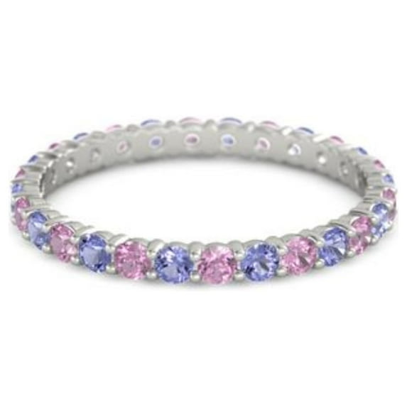 Pink Spinel With Iolite Round 2.50 MM Eternity 925 Sterling Silver Women Stacking Ring Size US- 8