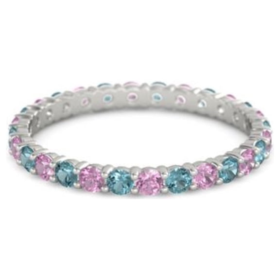 Pink Spinel With London Blue Topaz Round 2.50 MM 925 Sterling Silver Women Stacking Ring