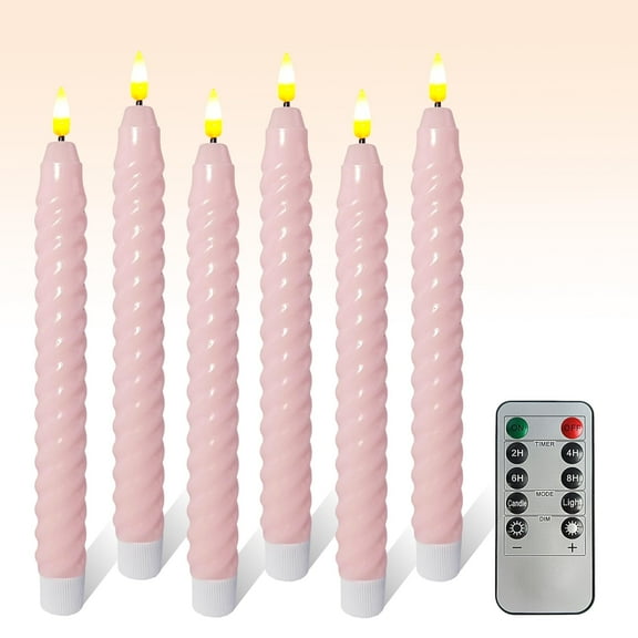 Pink Spiral Flameless Taper Candles, 9.8 Inch Flickering Candles with Remote and Timer, Real Wax Candlesticks LED Battery Operated 3D Wick for Wedding Party Home Decor