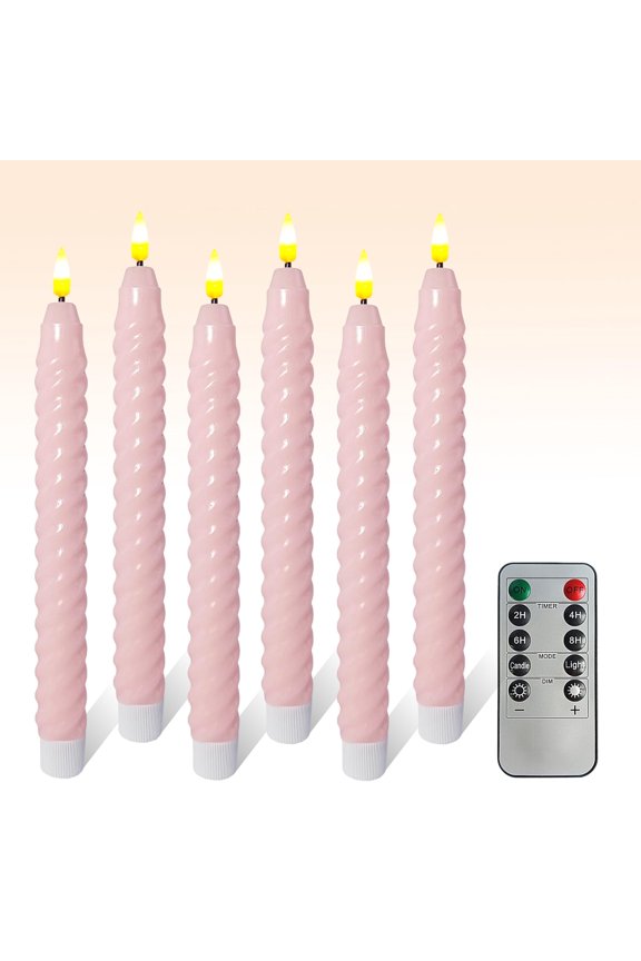 Pink Spiral Flameless Taper Candles, 9.8 Inch Flickering Candles with Remote and Timer, Real Wax Candlesticks LED Battery Operated 3D Wick for Wedding Party Home Decor