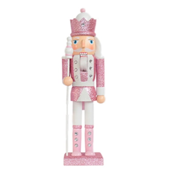 Pink Splendor King with Staff Wooden Christmas Nutcracker 15 Inch