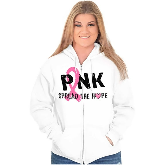 Pink Spread The Hope Breast Cancer Zip Hoodie Sweatshirt Women Brisco Brands S