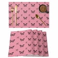 thumbnail image 1 of Pink Spring Butterfly Placemats Set of 4, Black Bow Knot Placemats for Dining Table, Place Mats for Kitchen Tabletop, Waterproof Wipeable Dining Table Mats Set, 1 of 9