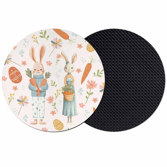 Pink Spring Easter Coasters Set of 2, Absorbent Coasters for Drinks, Bunny Carrots Eggs Floral Botanical Coaster for Desk Coffee Table Protection, Home Decor House Warming Gifts 4"