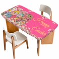 thumbnail image 1 of Pink Spring Easter Table Cloths for 4 Foot Rectangle Tables, Bunny Eggs Floral Botanical Patio Waterproof Elastic Fitted Tablecloths, Washable Rectangular Table Cover for Camping, 1 of 8