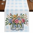 thumbnail image 1 of Pink Spring Floral 108 Inch Table Runner, Blue Plaid Farmhouse Watercolor Flowers Farmhouse Dresser Scarf Cotton & Linen Tablerunner for Dining/Kitchen Island/Holiday Party Décor 13" x 108", 1 of 9