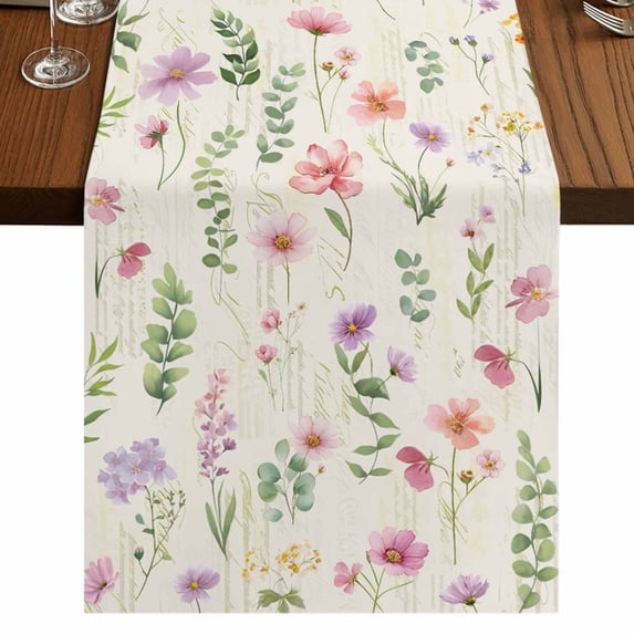 Pink Spring Floral 108 Inch Table Runner, Flowers Elegant Pastoral Botanical Farmhouse Dresser Scarf Cotton & Linen Tablerunner for Dining/Kitchen Island/Holiday Party Décor 13" x 108"