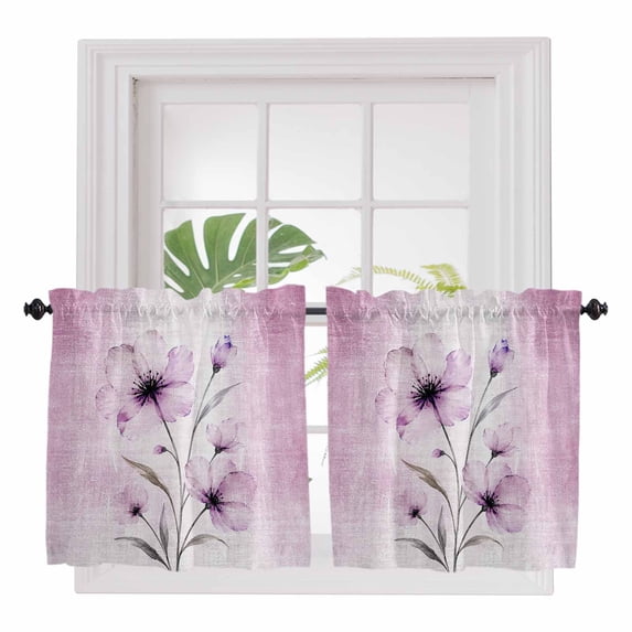 Pink Spring Floral 2 Panel Kitchen Curtains for Small Windows, Vintage Luxury Botanical Bathroom Tier Curtain, Short Window Treatment for Bedroom/Living Room 55"x36"