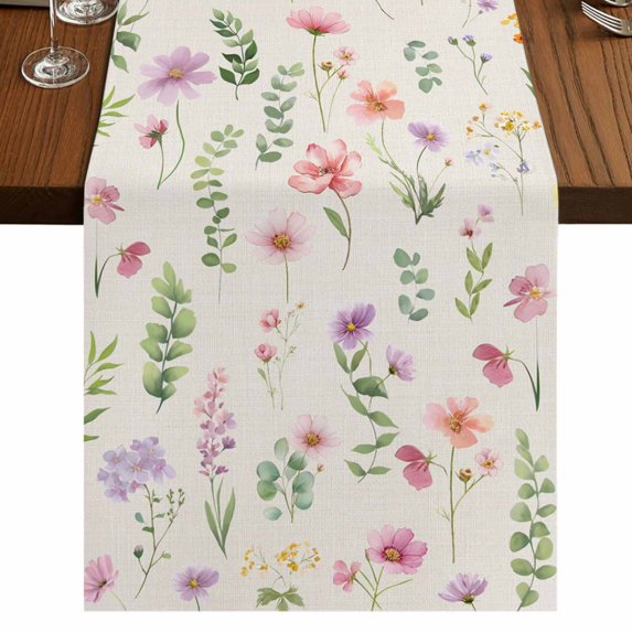 Pink Spring Floral 70 Inch Table Runner, Flowers Elegant Pastoral Rustic Farmhouse Dresser Scarf Cotton & Linen Tablerunner for Dining/Kitchen Island/Holiday Party Décor 13" x 70"