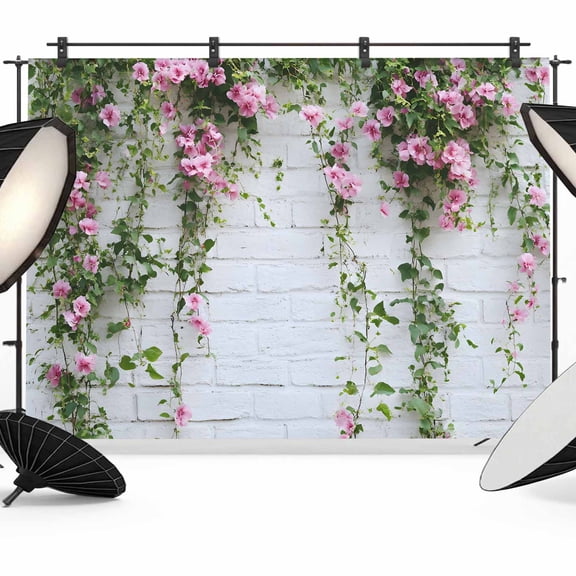 Pink Spring Floral Backdrop for Photography,Fabric Photo Background Backdrop,Green Summer Botanical Flowers Photo Booth Background for Portrait Photoshoot Video Wedding Decoration Banner 10x8ft
