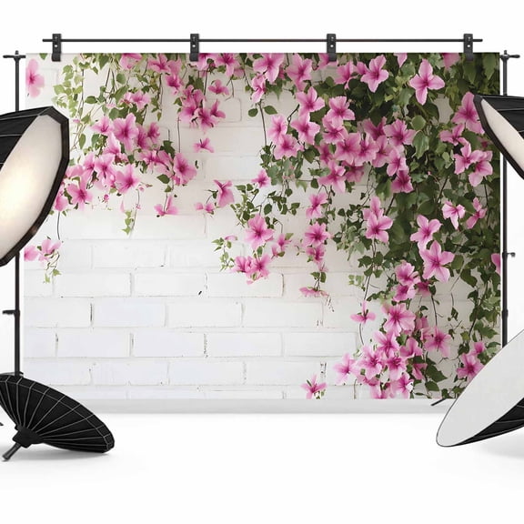 Pink Spring Floral Backdrop for Photography, Fabric Photo Background Backdrop, Summer Flowers Farmhouse Photo Booth Background for Portrait Photoshoot Video Wedding Studio Decoration Banner 7x5ft