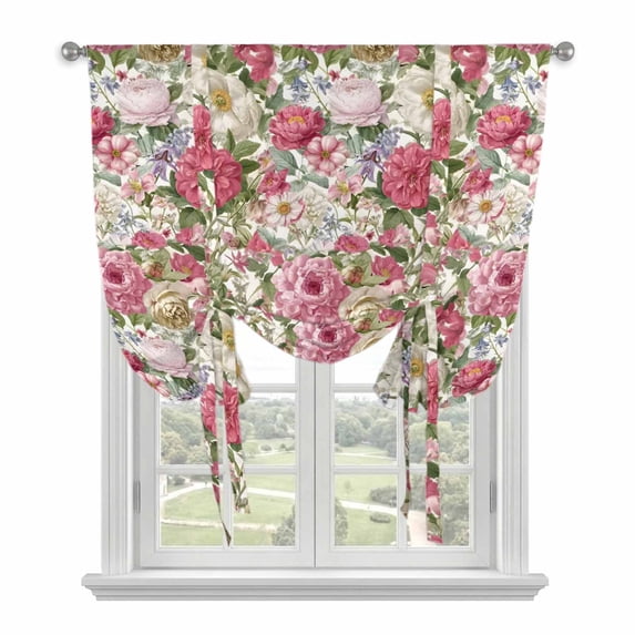 Pink Spring Floral Balloon Curtains for Windows, Bedroom Curtains 54 Inch Length, Vintage Summer Botanical Tie Up Curtains Panels Thermal Insulated Bathroom Curtains Window 42"x54"