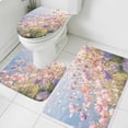 thumbnail image 1 of Pink Spring Floral Bathroom Rugs Set Summer Flower By The Lake Modern Farmhouse Non Slip Absorbent Soft Bath Mats 3 Piece Set with Bathroom Rug, U-Shaped Floor Mat, Toilet Seat Cover Small Size, 1 of 9