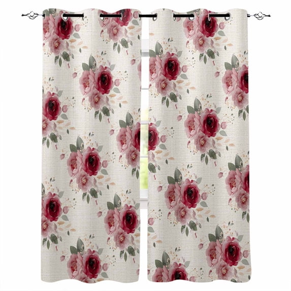 Pink Spring Floral Blackout Curtains 90 Inch Length 2 Panels Set for Living Room Bedroom, Farmhouse Flowers Modern Art Privacy Window Treatment Thermal Insulated Black Out Drapes 52"x90"