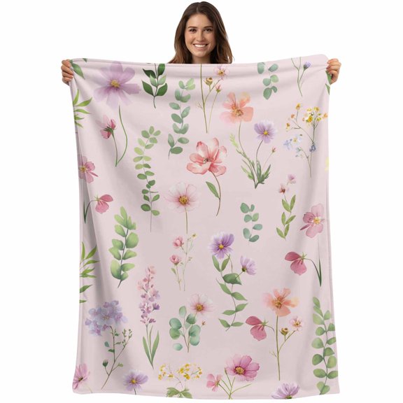 Pink Spring Floral Blanket Soft Cozy Warm Throw Blanket for Couch, Plush Fuzzy Flannel Fleece Blankets for Sofa, Flowers Botanical Elegant Pastoral Bed Blankets Lightweight Gifts for Women, 40"x50"