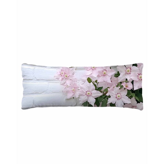 Pink Spring Floral Body Pillow Cover 20 x 54 Inch Decorative Pillow Cover Summer Flowers Botanical White Lumbar Pillowcase Seasonal Rectangle Cushion Case for Couch Sofa Bed Living Room