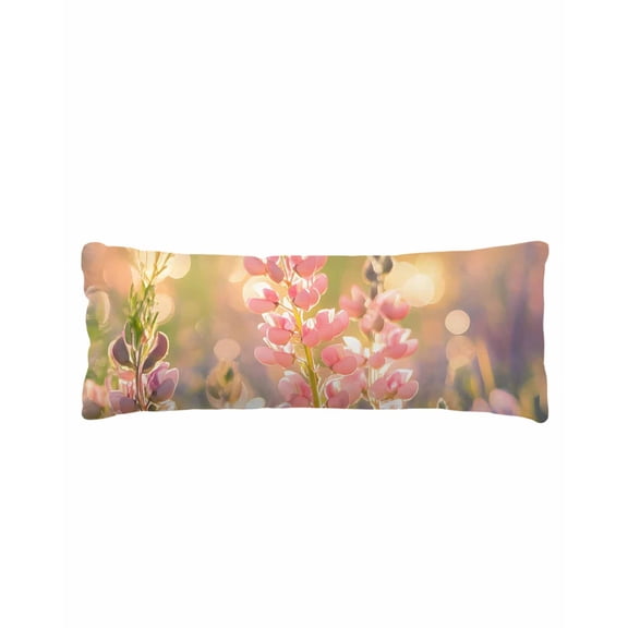 Pink Spring Floral Body Pillow Cover 20 x 60 Inch Decorative Pillow Cover Summer Flowers Green Purple Lumbar Pillowcase Seasonal Rectangle Cushion Case for Couch Sofa Bed Living Room