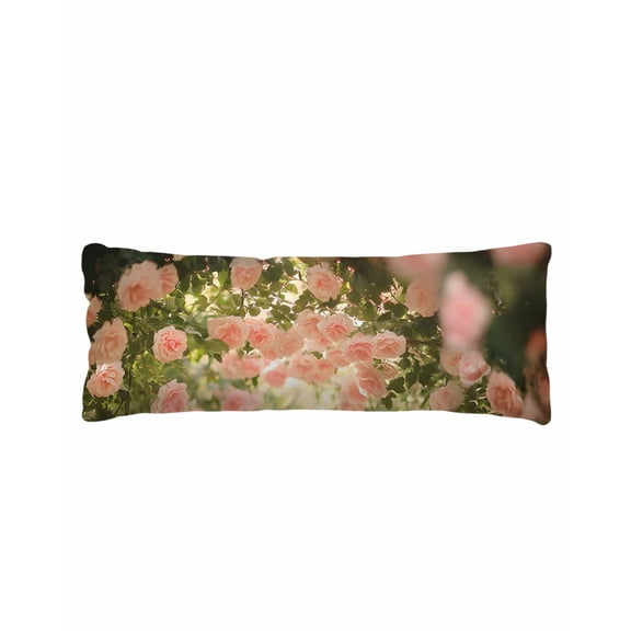 Pink Spring Floral Body Pillow Cover 20 x 60 Inch Decorative Pillow Cover Summer Roses Flowers Botanical Lumbar Pillowcase Seasonal Rectangle Cushion Case for Couch Sofa Bed Living Room