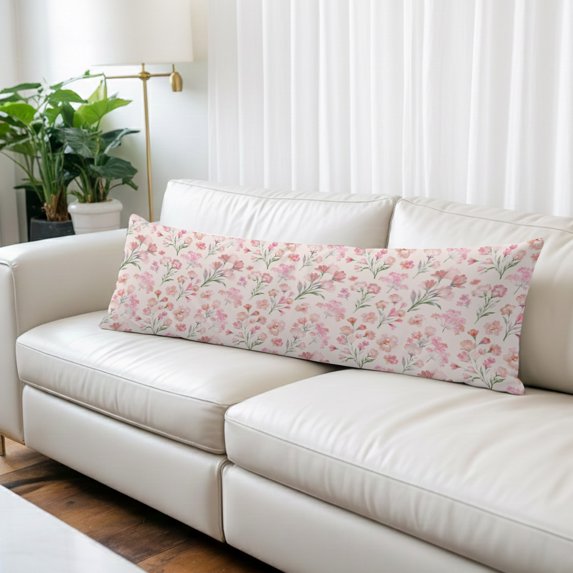 Pink Spring Floral Body Pillow Covers 20"x54", Green Botanical Wildflower Blossoms Soft Brushed Microfiber Breathable Throw Pillow Covers, Decorative Pillowcase with Zipper for Sofa Couch Bedroom
