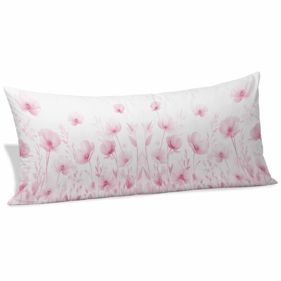 Pink Spring Floral Body Pillow Covers 20"x60", Summer Botanical Watercolor Vintage Soft Brushed Microfiber Breathable Throw Pillow Covers, Pillowcase with Zipper for Couch Sofa Bedroom Living Room