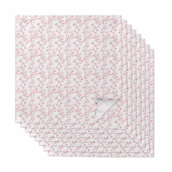 Pink Spring Floral Cloth Napkins, Elegant Watercolor Summer Botanical Washable and Reusable Dinner Napkins Set of 8, Table Napkin for Kitchen Party Birthday Wedding Hotel Housewarming 20"x20"