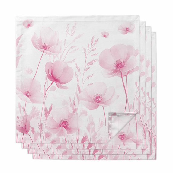 Pink Spring Floral Cloth Napkins, Summer Botanical Watercolor Vintage Washable and Reusable Dinner Napkins Set of 4, Table Napkin for Kitchen Party Birthday Wedding Hotel Housewarming 20"x20"