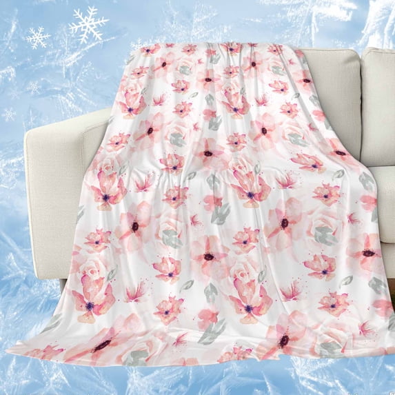 Pink Spring Floral Cooling Blanket,Lightweight Breathable Summer Throw Blanket with Double Sided Cold Effect,Summer Botanical Floral Watercolor Picnic Blankets Bed Sheet for Hot Sleepers 50"x60"