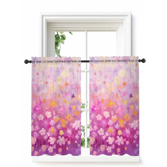 Pink Spring Floral Curtains 45 Inch Length, Sheer Curtains for Bedroom Living Room Window Modern Oil Painted Daisy Botanical Rod Pocket Drapes Kitchen Curtains Small Half Window 42"x45" 2 Panels