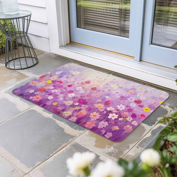 Pink Spring Floral Door Mat Indoor Outdoor, Summer Daisy Botanical Oil Painting Non Slip Welcome Mat with Rubber Backing, Absorbent Fabric Front Door Mats Entryway Rug for Home Patio Entrance 18"x30"