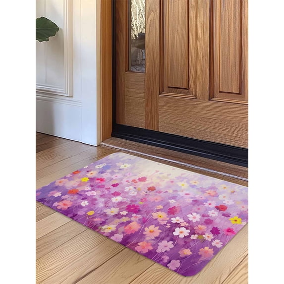 Pink Spring Floral Door Mat Indoor Outdoor Entrance, Non Slip Rug for Kitchen Bathroom Entryway Rug, Summer Daisy Botanical Oil Painting Washable Doormat Floor Mat 20x31.5 Inch