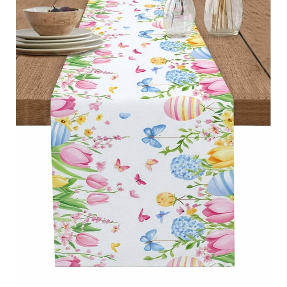 Pink Spring Floral Easter Table Runner 48 Inches, Farmhouse Tulip Flowers Bed Runner Dresser Scarves Tabletop for Indoor Outdoor Parties/Ceremony/Banquet, 13" x 48"