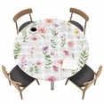 thumbnail image 1 of Pink Spring Floral Fitted Tablecloth with Elastic Edged, Round Table Cloth for Dining Table, Flowers Botanical Elegant Grey Checkered Waterproof Oil Proof Table Cover for Indoor Outdoor 45"-54", 1 of 8