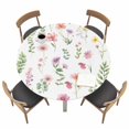 thumbnail image 1 of Pink Spring Floral Fitted Tablecloth with Elastic Edged, Round Table Cloth for Dining Table, Flowers Elegant Pastoral Leaves Waterproof Oil Proof Table Cover for Indoor Outdoor 36"-44", 1 of 8