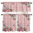 thumbnail image 1 of Pink Spring Floral Kitchen Curtains Sets for Windows 36 Inch Length, Watercolor Flowers Butterfly Checkered Rod Pocket Window Treatments Tier Curtains and Valances Set for Bedroom/Bathroom, 1 of 8