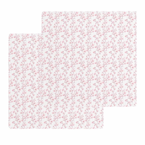 Pink Spring Floral Kitchen Dish Towels for Drying Dishes Set of 2, Elegant Watercolor Summer Botanical Waffle Weave Microfiber Hand Tea Bathroom Towels Quick Dry & Absorbent Towel 12x12