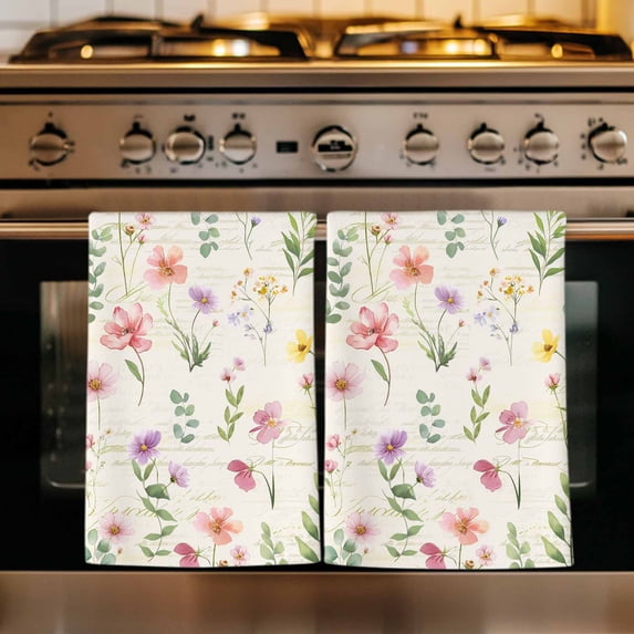 Pink Spring Floral Kitchen Towels Set of 1, Flowers Elegant Pastoral Botanical Absorbent Dish Towels for Kitchen, Microfiber Hand Towel, Quick Drying Tea Towel for Cleaning Decorative Dishcloths