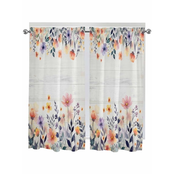 Pink Spring Floral Living Room Curtains 2 Panel, Elegant Flowers Farmhouse Botanical Wooden Cafe Window Treatment, Extra Long Farmhouse Bedroom Bathroom Kitchen Curtains Drapes 104"x72"
