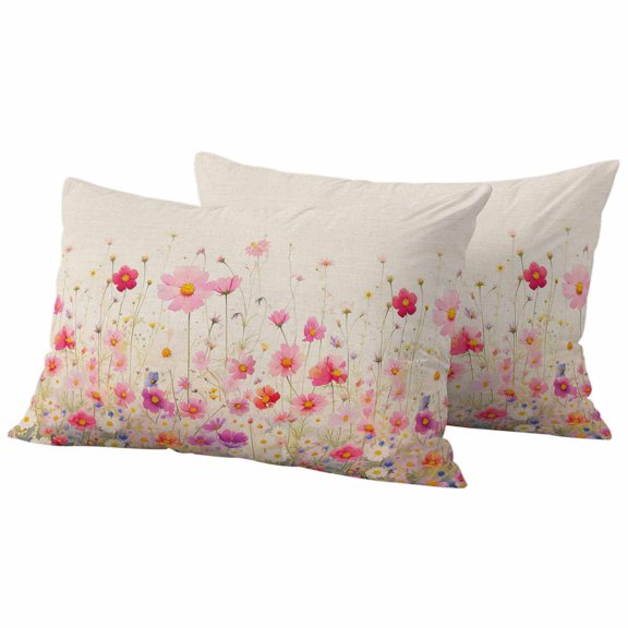 Pink Spring Floral Outdoor Pillow Covers 20"x12" Set of 2, Waterproof Throw Pillow Covers for Patio Furniture, Watercolor Summer Botanical Decorative Cushion Pillowcases for Garden Porch Couch Sofa
