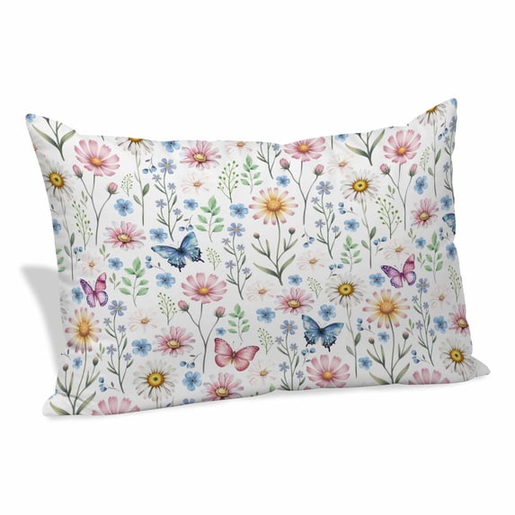 Pink Spring Floral Pillow Covers, Linen Long Throw Pillow Case, Elegant Pastoral Flowers Butterfly Holiday Pillow Protector Decorative Cushion Cover for Living Room/Bedroom 24" x 36"