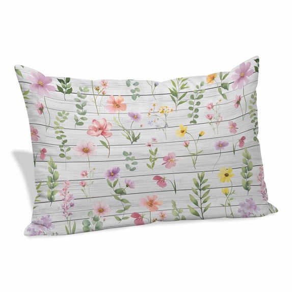 Pink Spring Floral Pillow Covers, Linen Long Throw Pillow Case, Flowers Botanical Elegant Wooden Holiday Pillow Protector Decorative Cushion Cover for Living Room/Bedroom 20" x 30"
