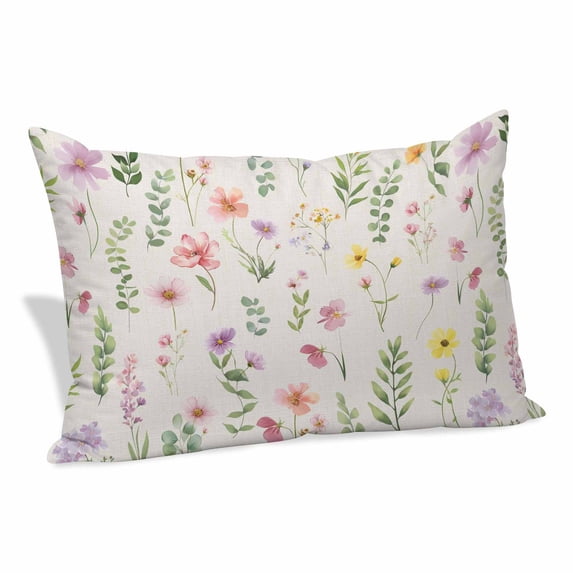 Pink Spring Floral Pillow Covers, Linen Long Throw Pillow Case, Flowers Elegant Pastoral Rustic Holiday Pillow Protector Decorative Cushion Cover for Living Room/Bedroom 20" x 26"